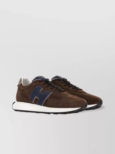 Hogan Panelled Suede Low-top Sneakers In Brown