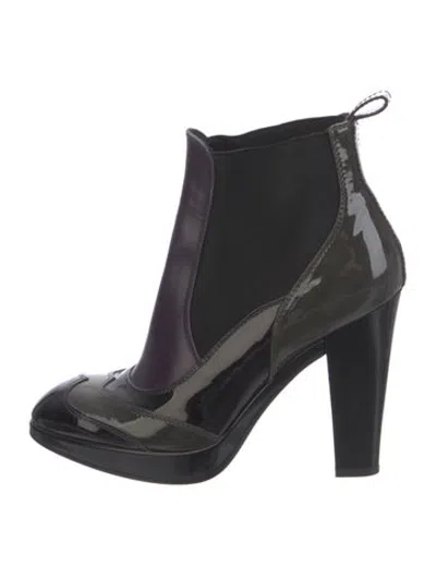 Pre-owned Hogan Patent Leather Colorblock Pattern Chelsea Boots In Black