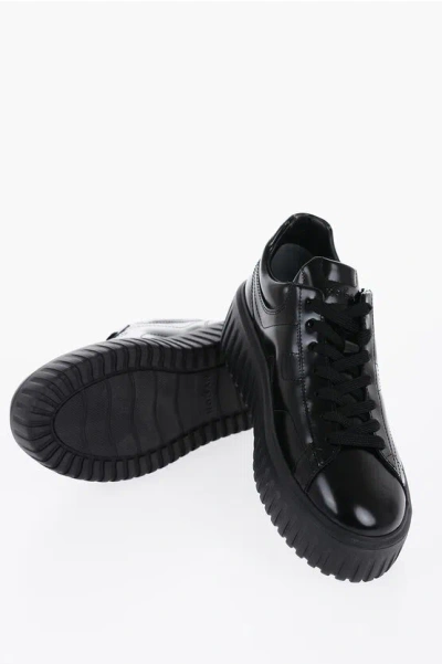 Hogan Patent Leather Low-top Sneakers With Sole 5cm In Black