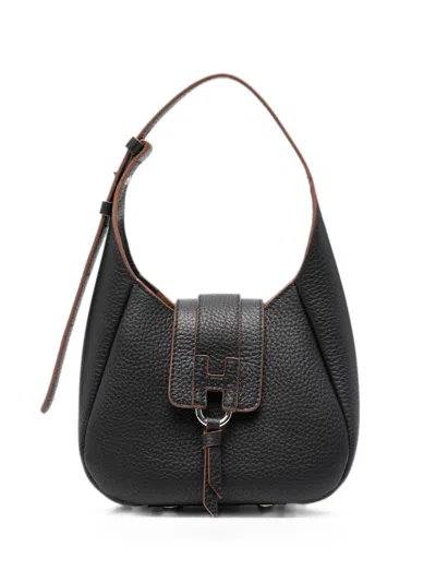 Hogan Pebbled Leather Hobo Bag In Black