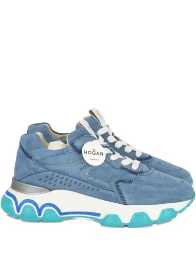 Hogan Perforated-front Suede Sneakers In Blue