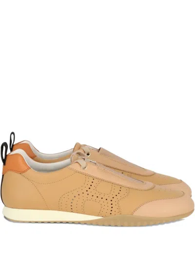 Hogan Perforated Logo-detail Sneakers In Brown