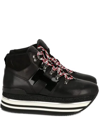 Hogan Platform Leather Lace-up Sneakers In Black