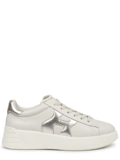 Hogan Platform Leather Sneakers With Metallic Accents In White