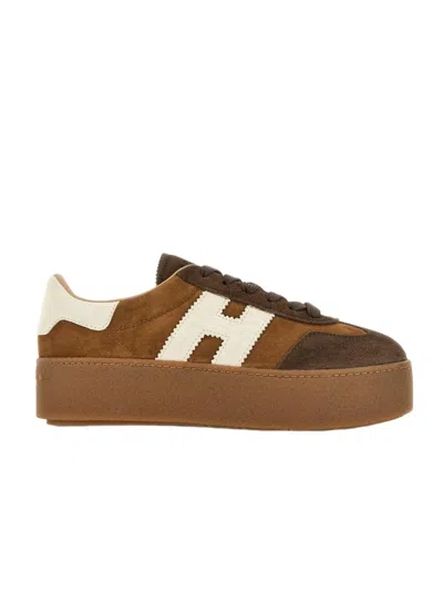 Hogan Platform Sneakers With Suede Upper And Contrasting Logo In Brown