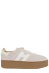 Hogan Platform Sneakers With Suede Upper And Leather Logo In Neutral