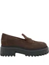 Hogan Platform Suede Loafers In Brown