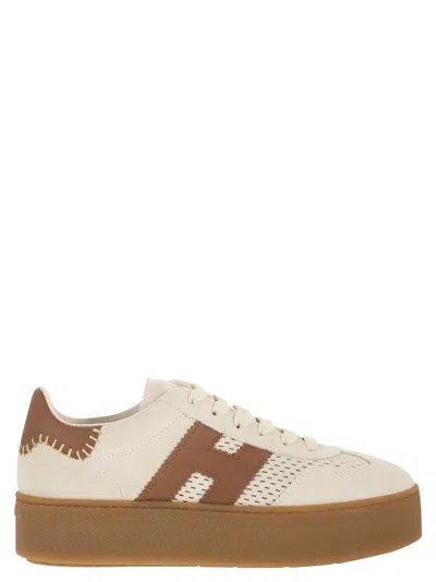 Hogan Platform Suede Trainers With Perforated Side H Detail In Multi