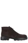 Hogan Brown Suede Ankle Boots With Toggled Tongue And Rubber Sole In Brown