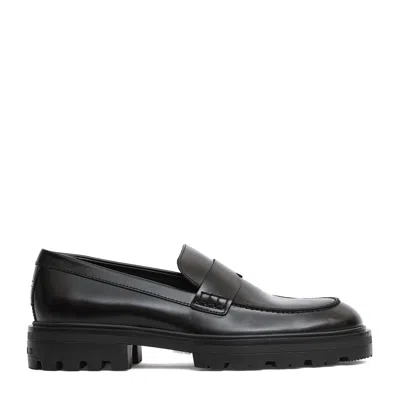 Hogan Polished Black Leather Mocassino Loafers