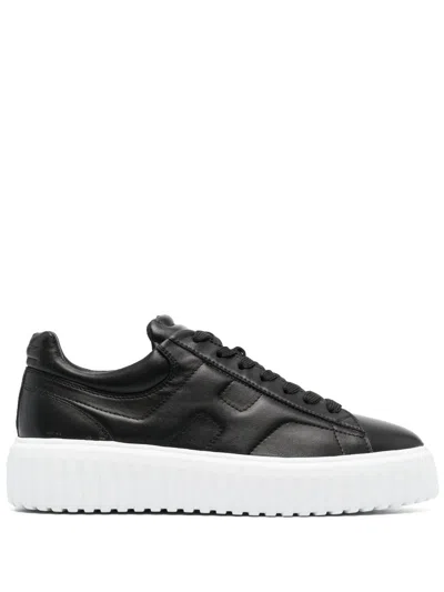 Hogan Pre H Stripes Leather Sneakers In Black