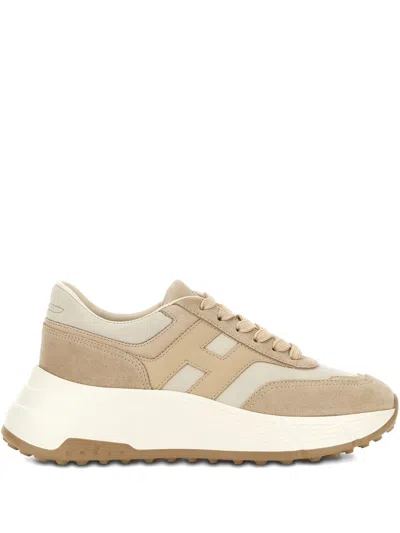 Hogan Pre Hi Fi Leather Sneakers In Sand