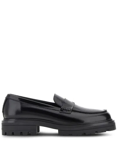 Hogan Brushed Finish Loafers Chunky Sole In Black