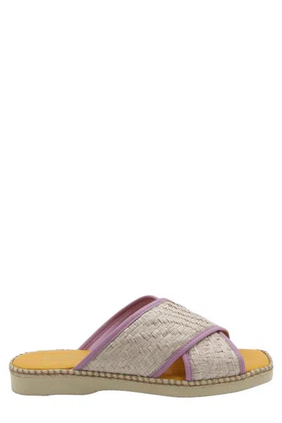 HOGAN RAFFIA AND LEATHER SANDALS