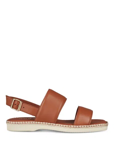 Hogan Raffia Detail Leather Sandals Shoes In Brown