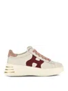 Hogan Rebel Calf Leather Sneakers With Pink Heel In Beige