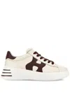 Hogan H564 Ivory Leather Low-top Sneakers In Burgundy