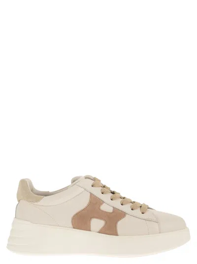 Hogan Leather Sneakers Rebel Panelled Platform Round Suede In White