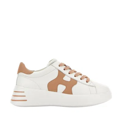 Hogan Rebel H564 H Sneakers With Tan Accents In White