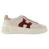Hogan Rebel Calf Leather Sneakers With Pink Heel In White