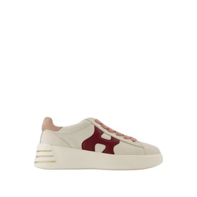 Hogan Rebel Calf Leather Sneakers With Pink Heel In Beige