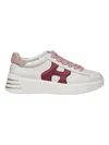 Hogan Rebel Calf Leather Sneakers With Pink Heel In Cream