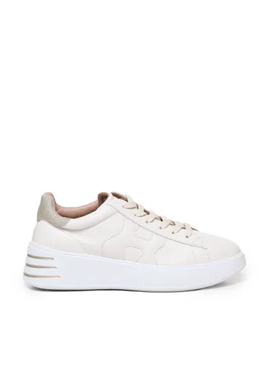 Hogan Rebel Ivory Glittered Leather Sneakers In White