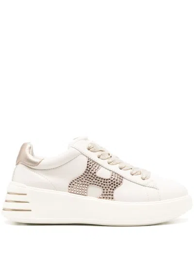 Hogan Beige Leather Sneakers In Gold