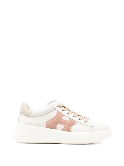 Hogan Leather Sneakers Rebel Panelled Platform Round Suede In White
