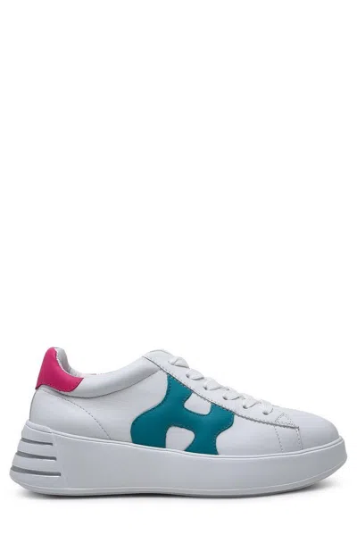 Hogan Rebel Leather Sneakers In Bianco-turchese