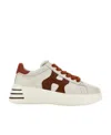 Hogan Rebel Calf Leather Sneakers With Pink Heel In White