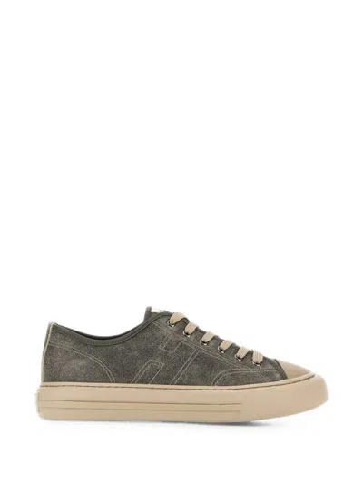 Hogan Vintage Suede Rebel Sneakers With Rubber Inserts In Gray