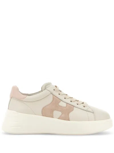 Hogan Leather Sneakers Rebel Panelled Platform Round Suede In White