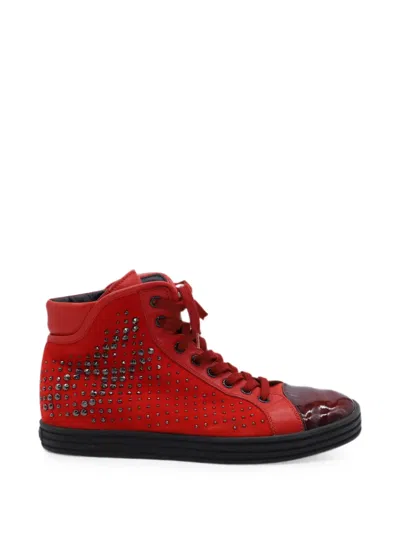 Pre-owned Hogan Rebel Studded High-top Sneakers In Red