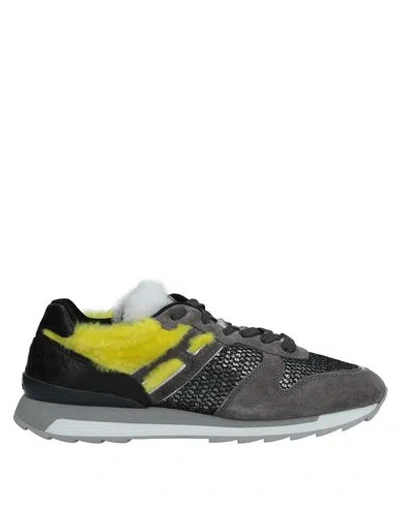 Hogan Rebel Woman Sneakers Lead Size 5.5 Leather, Textile Fibers In Grey
