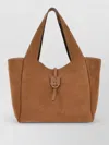 Hogan Rectangular Suede Tote Bag Top Handle Buckle In Brown