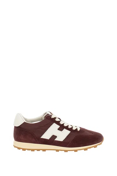 Hogan Red H727 Suede Fabric Sneakers In Burgundy