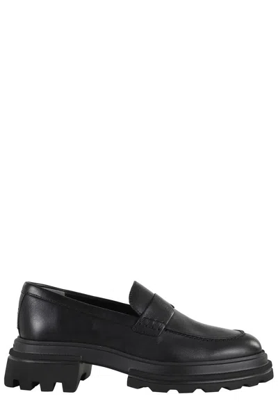 Hogan Polished Leather Loafers In Black