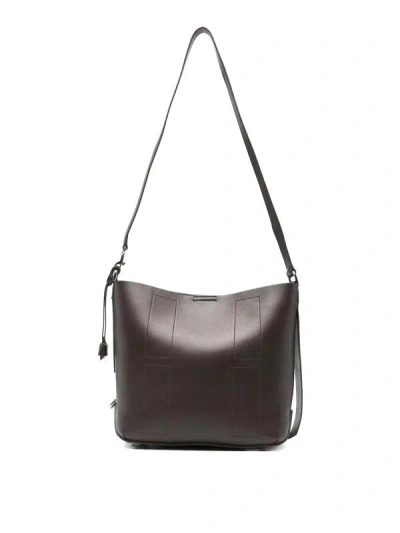 Hogan Refined Palissandro Leather Hobo Tote In Black