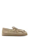 Hogan Refined Suede Flat Shoes With Lace-through Detail In Green