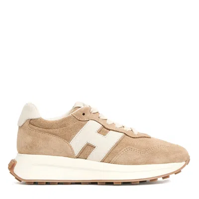 Hogan Retrorun Beige Suede Running Sneakers In Neutral