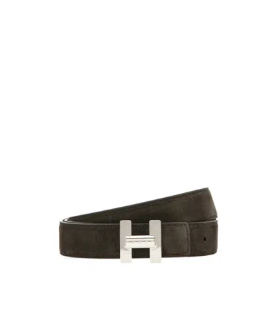 Hogan Reversible Belt In Suede In Black