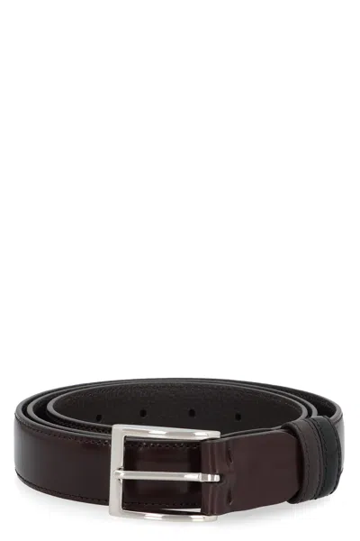 Hogan Reversible Calf Leather Belt With Statement Buckle In Brown