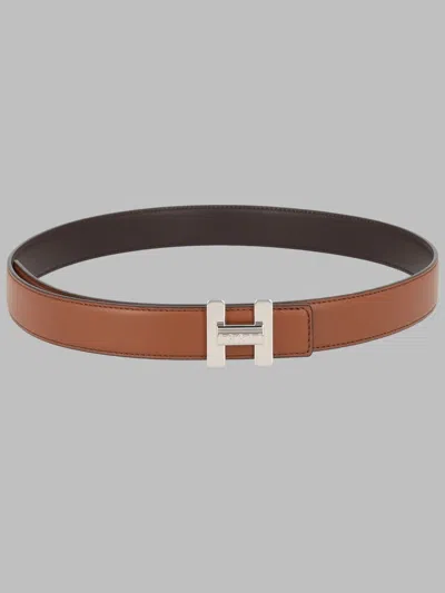 Hogan Reversible Leather Belt With Logo Buckle In Brown