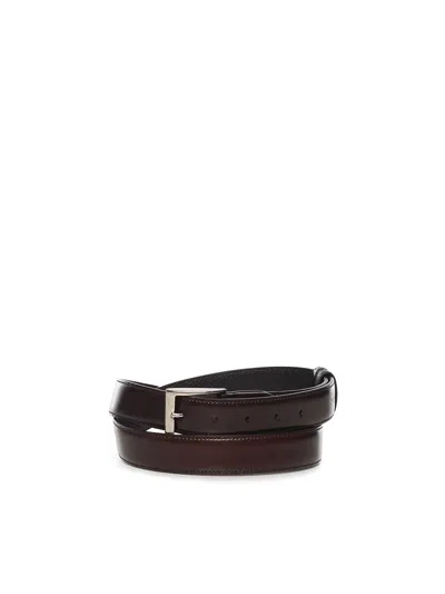 Hogan Reversible Semi-gloss Leather Belt In Black
