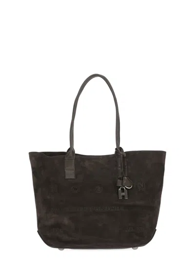 Hogan Rich Brown Suede Leather Shoulder Bag In Black