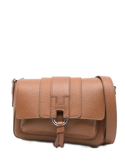 Hogan Leather Shoulder Bag Textured Finish In Brown
