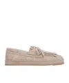 Hogan Eyelet Fringe Loafers Rubber Sole Suede Finish In Nude