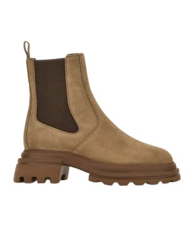 Hogan Round Toe Ankle Boots In Brown