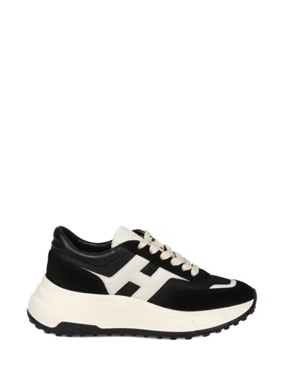 Hogan Round Toe Black Sneakers With Suede Inserts